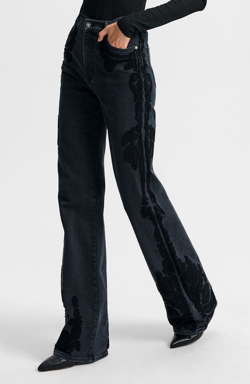 Veronica Beard Crosbie Paisley Embroidered High Waist Wide Leg Jeans In Black