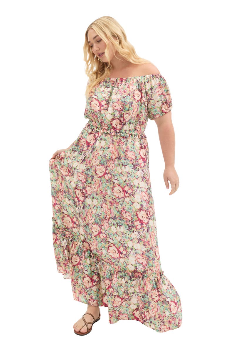June + Vie Off-the-Shoulder Maxi Dress, Main, color, Floral Blur