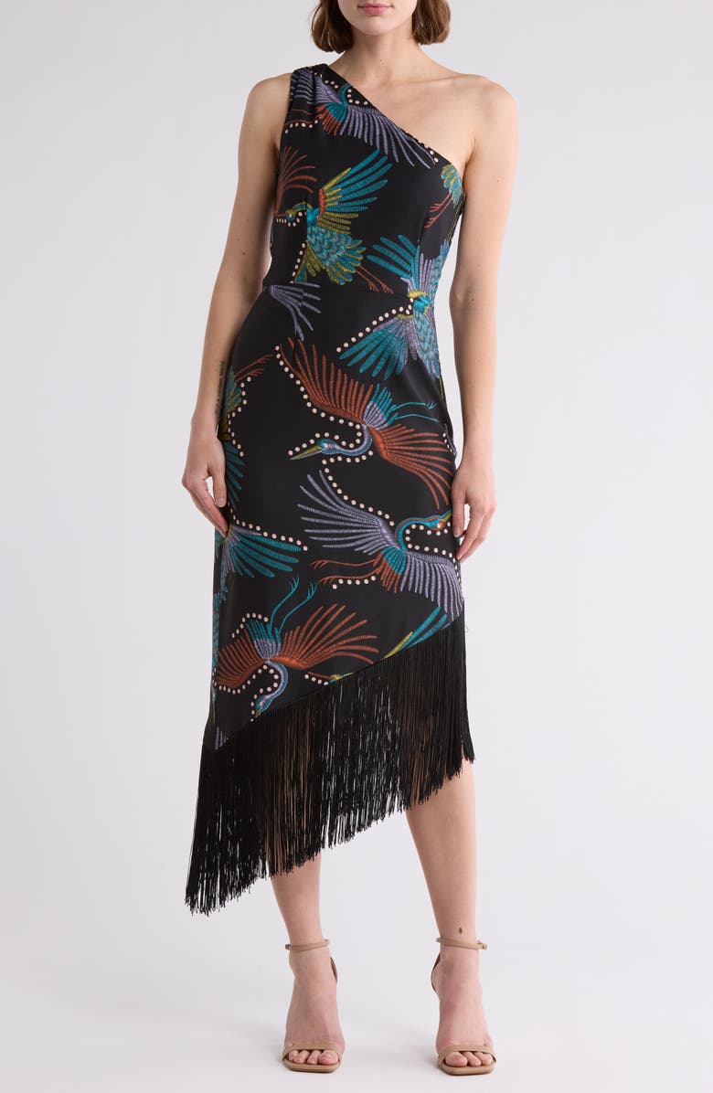 Hutch One Shoulder Fringe Hem Dress, Main, color, 