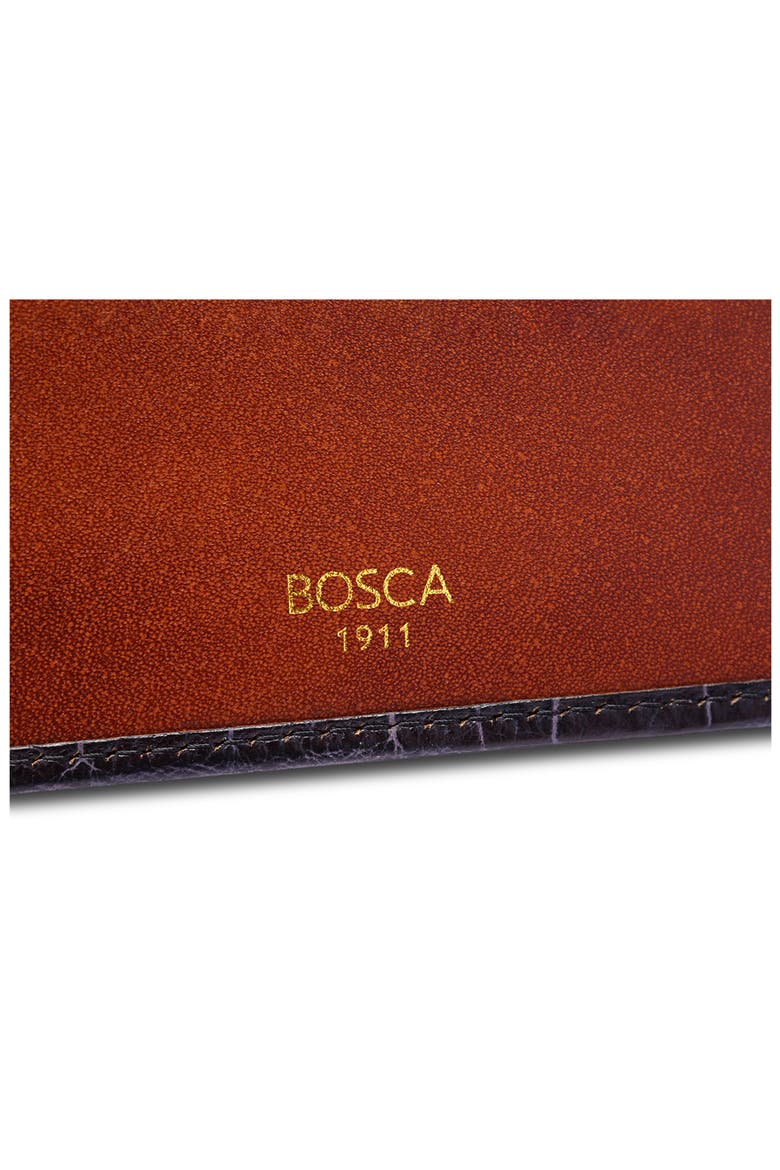 Croc Embossed Leather Small Bifold Wallet, Alternate, color, DARK BROWN