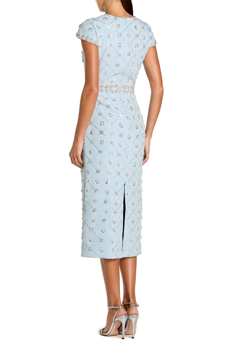 Beaded Short Sleeve Crew Neck Sheath Midi Dress, Alternate, color, Powder Blue