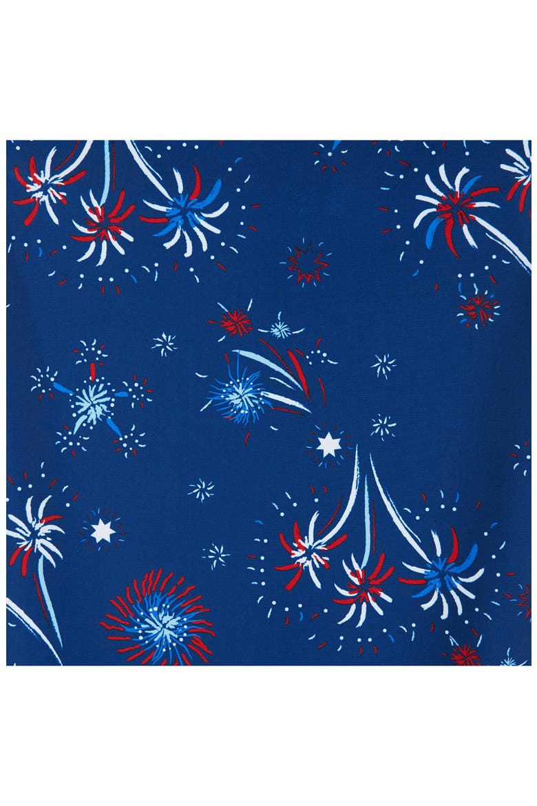 Surfboard Print One-Piece Rashguard Swimsuit & Sun Hat Set, Alternate, color, NAVY FIREWORK