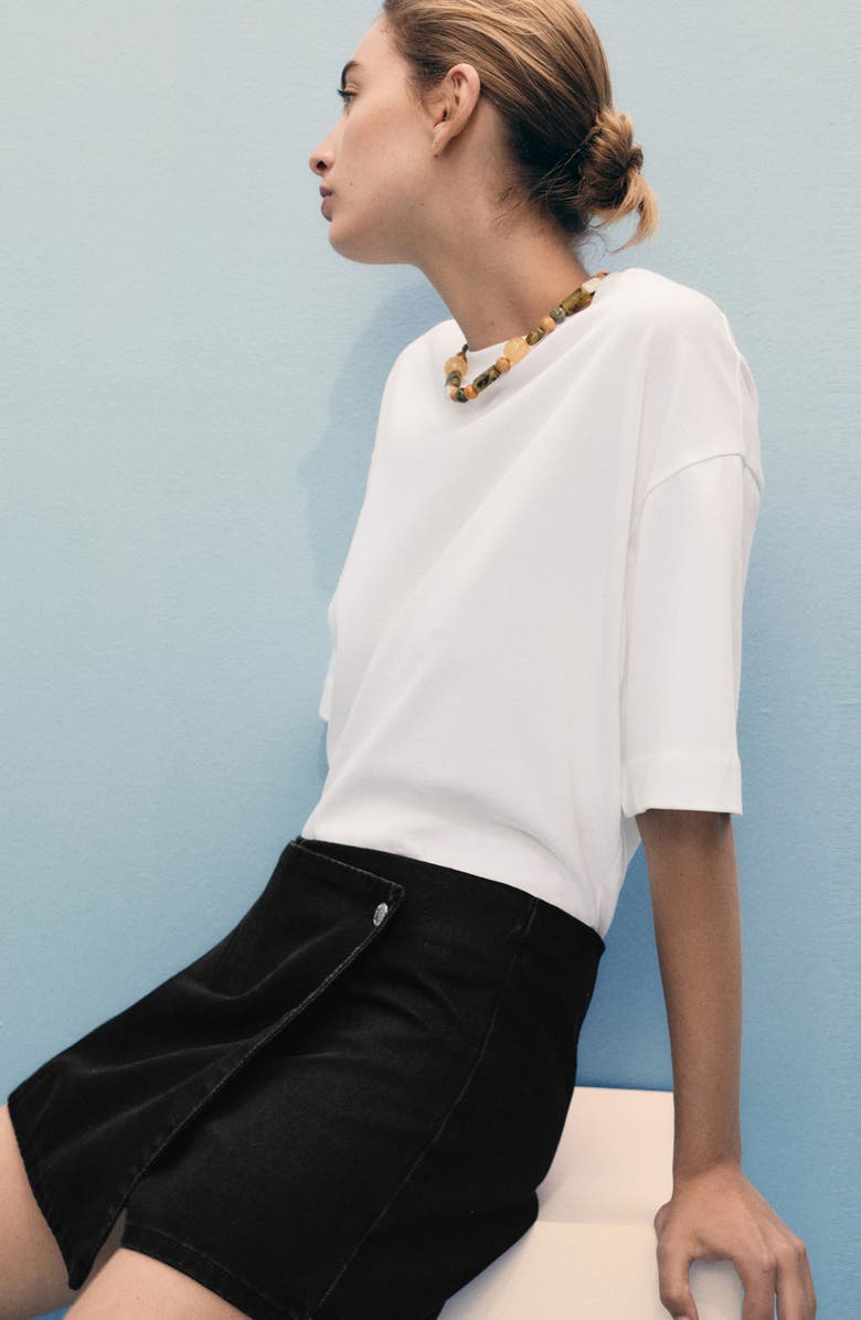 MANGO Faux Wrap Denim Skort, Alternate, color, Black Denim