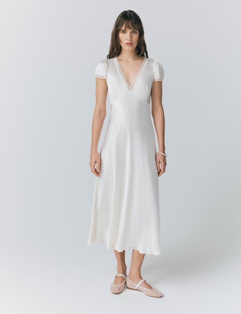 Lillie Lace Trim Satin Dress