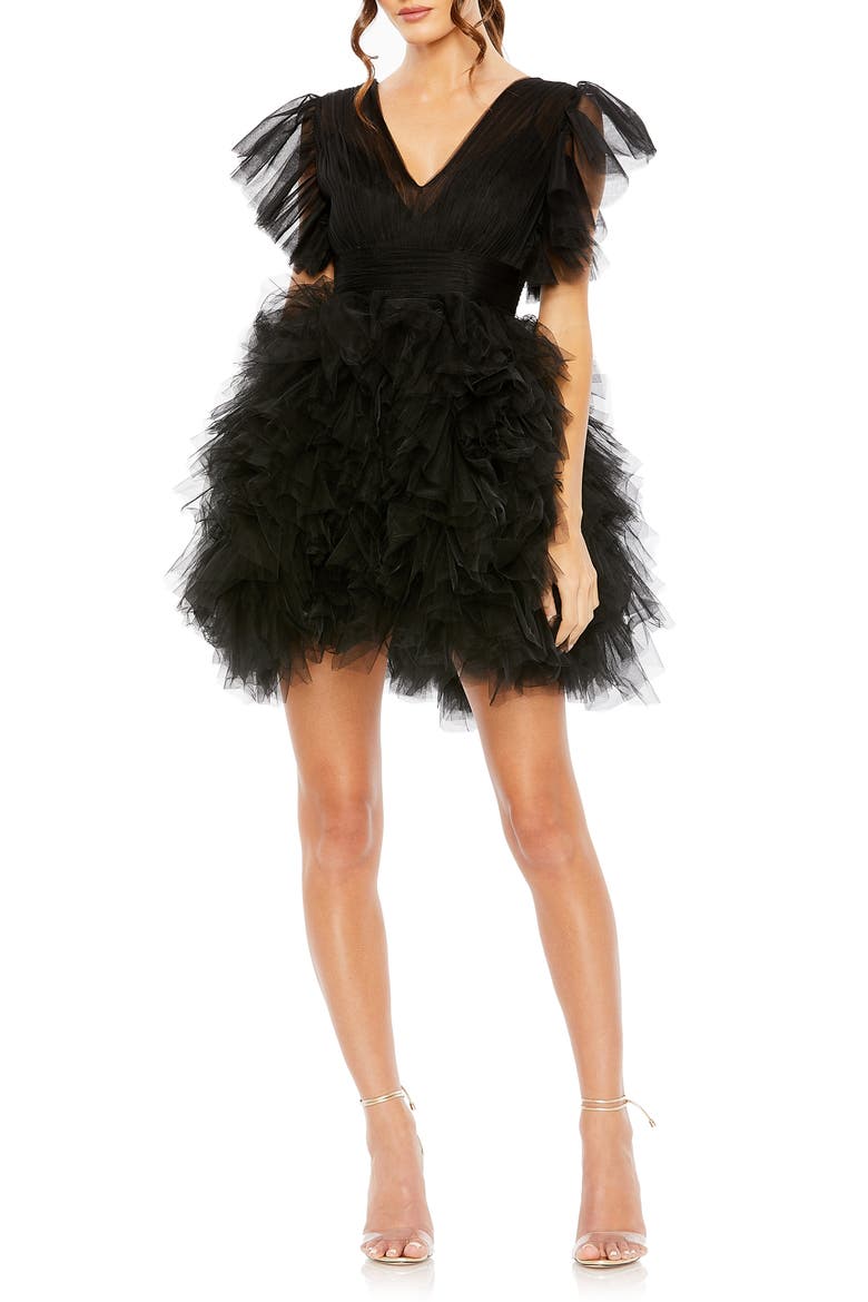 Flutter Sleeve Tiered Gauze Dress, Main, color, BLACK