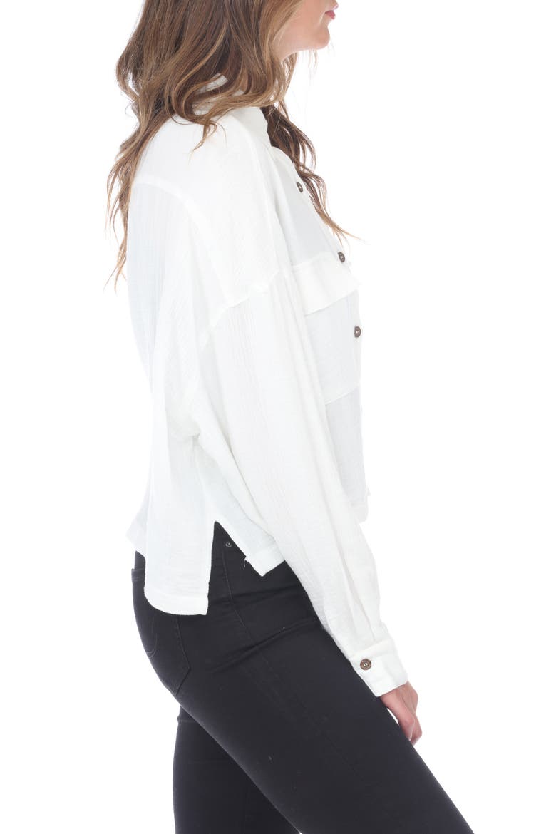 Cropped Cotton Gauze Button-Up Shirt, Alternate, color, WHITE