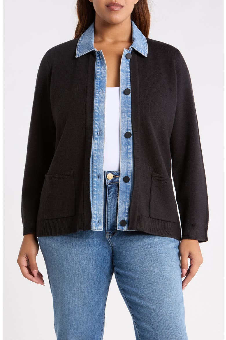 Denim Collar Cardigan, Main, color, JONES BLACK
