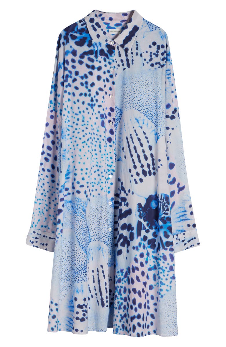 Dries Van Noten Dasia Orchid Spot Long Sleeve Cotton Shirtdress, Alternate, color, Blue