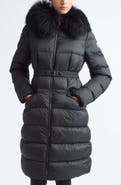 Moncler Boedic Water Repellent Long Down Puffer Coat with Genuine Shearling Trim