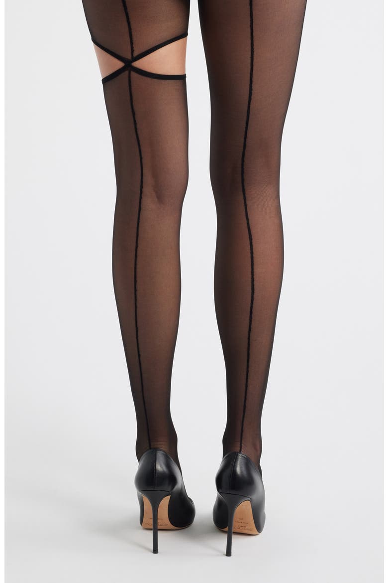 Enigma Cutout Sheer Tights, Alternate, color, BLACK