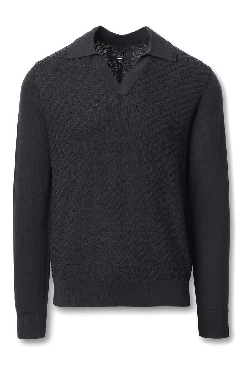 Charles Wool Johnny Collar Polo Sweater, Alternate, color, WASHED BLACK