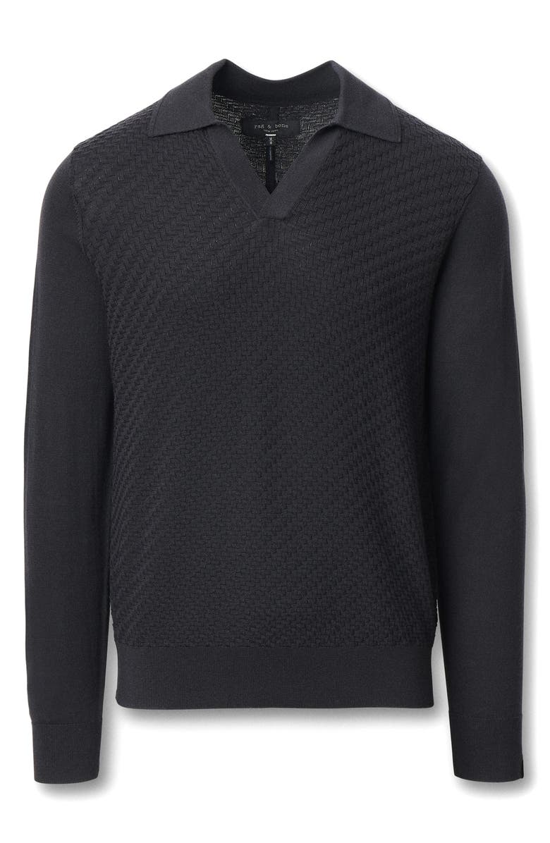 rag & bone Charles Wool Johnny Collar Polo Sweater, Alternate, color, Washed Black