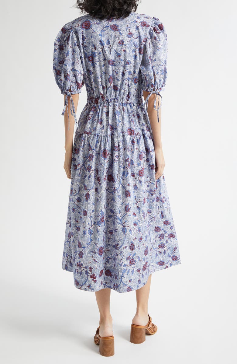 Ulla Johnson Adriana Floral Print Midi Dress, Alternate, color, Gardenia