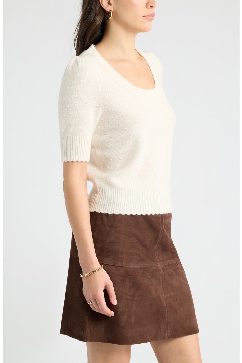 Short Sleeve Wool & Cashmere Sweater, Alternate, color, IVORY SNOW