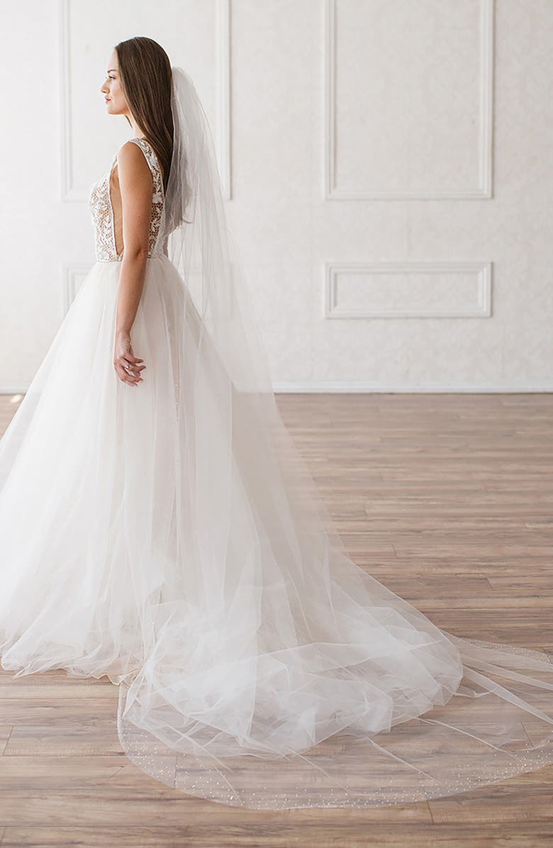 Brides & Hairpins Luella Beaded Crystal Trim Cathedral Veil, Main, color, Ivory