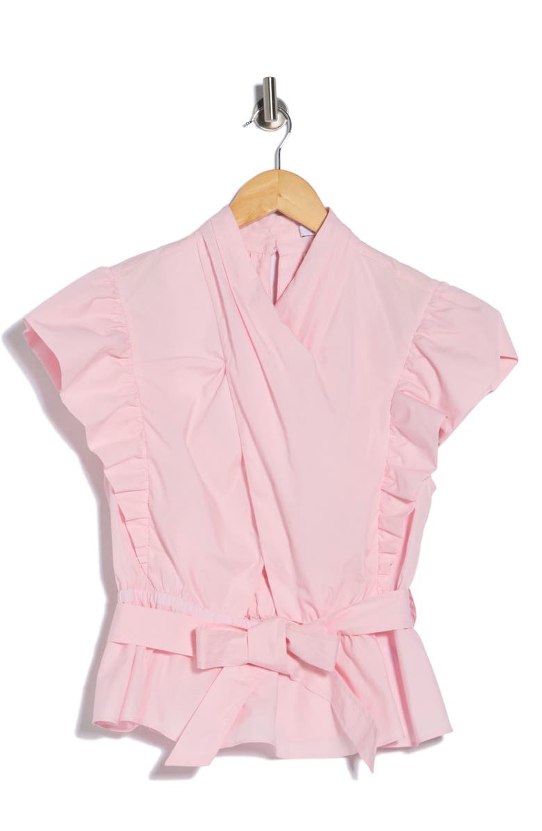 Derek Lam 10 Crosby Brynn Cotton Wrap Peplum Top, Alternate, color, Primrose