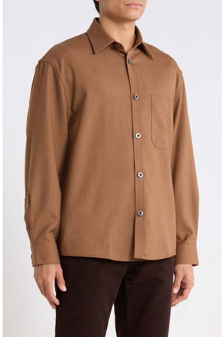Virgin Wool Button-Up Overshirt, Alternate, color, TAN