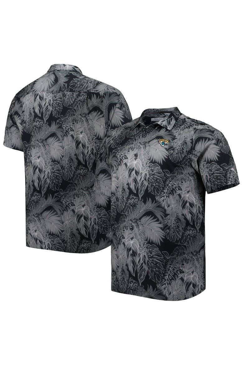 Men's Tommy Bahama Black Jacksonville Jaguars Big & Tall Bahama Coast Luminescent Fronds Camp IslandZone Button-Up Shirt, Main, color, Black
