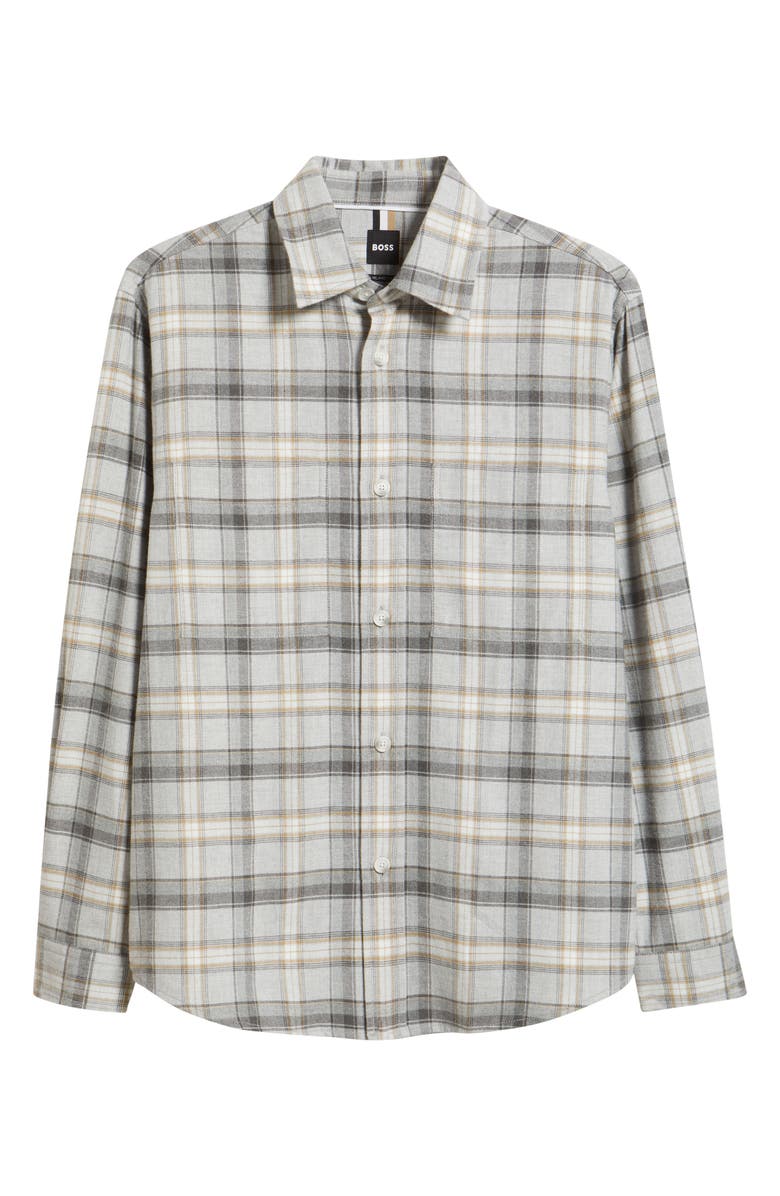 BOSS Owen Relaxed Fit Plaid Cotton Flannel Button-Up Shirt, Main, color, Medium Grey