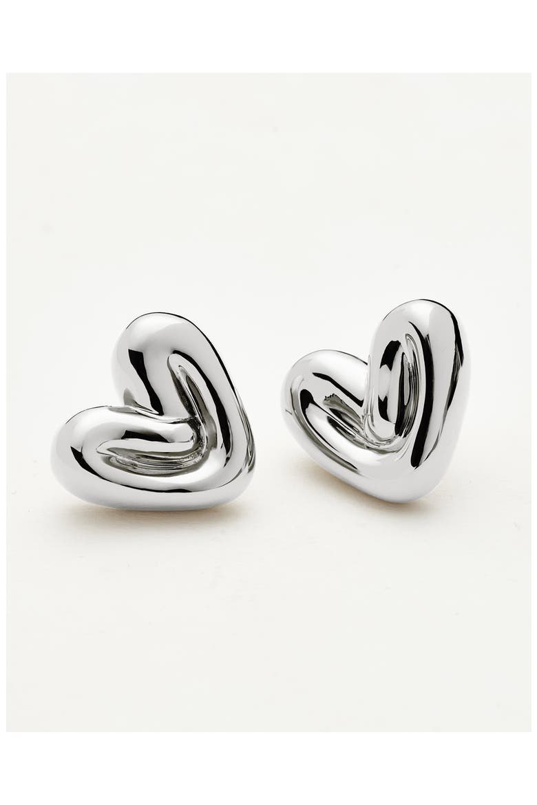 Puffy Heart Stud Earrings, Alternate, color, SILVER