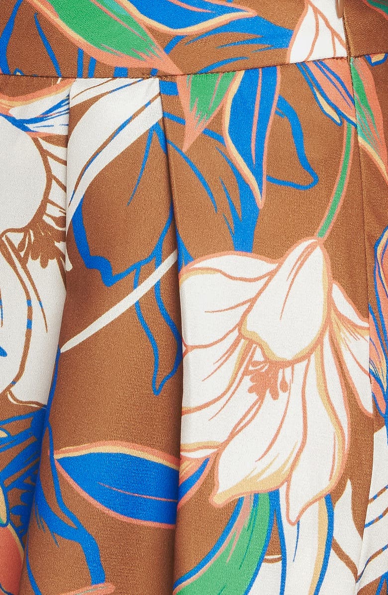 FLYING TOMATO Floral Pleated Front Wide Leg Pants, Alternate, color, Brown