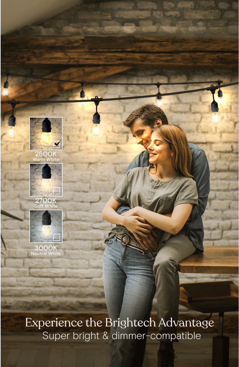 Brightech 24 ft or 48 ft, Plug‑In Heavy Duty LED Outdoor String Lights, Weatherproof Edison Bulbs, Alternate, color, 48 Ft 15 Bulbs | Warm White