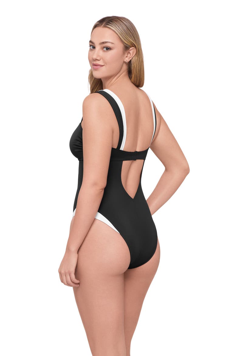 Supportive and Sculpting Sweetheart U-Wire One-Piece Swimsuit, Alternate, color, Onyx Black Colorblock