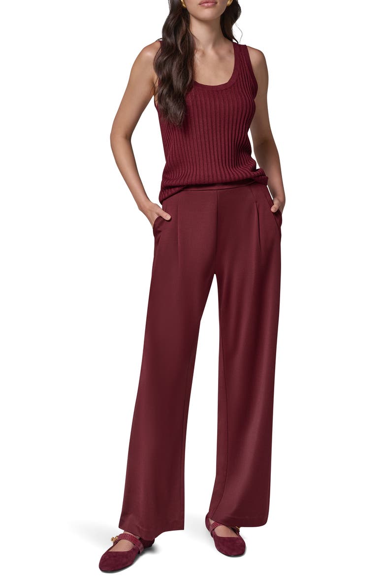 Pleated Straight Leg Pull-On Pants, Alternate, color, BLK CHERRY