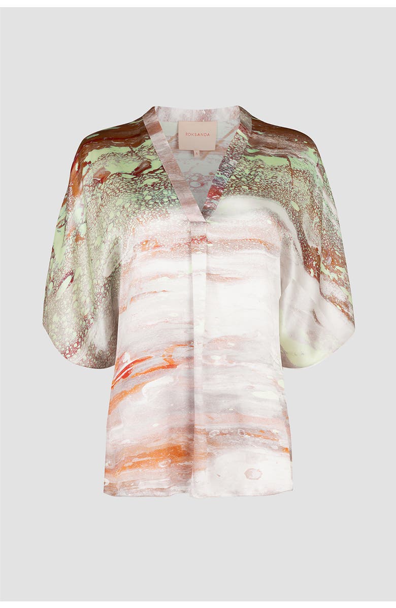 Roksanda Varo Printed Silk Blouse, Alternate, color, Brush Mint / Cinnamon / White