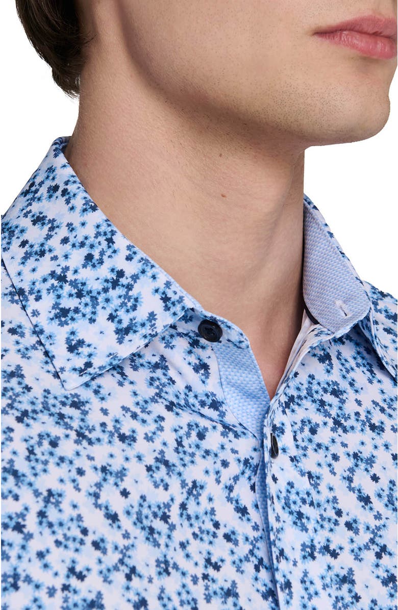 CONSTRUCT Slim Fit Floral Cluster Performance Long Sleeve Shirt, Alternate, color, White/Blue