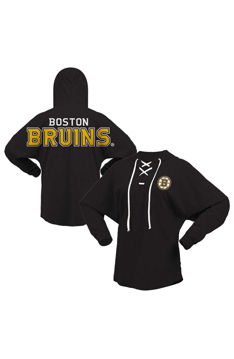 FANATICS Women's Fanatics Branded Black Boston Bruins Jersey Lace-Up V-Neck Long Sleeve Hoodie T-Shirt, Alternate, color, Black