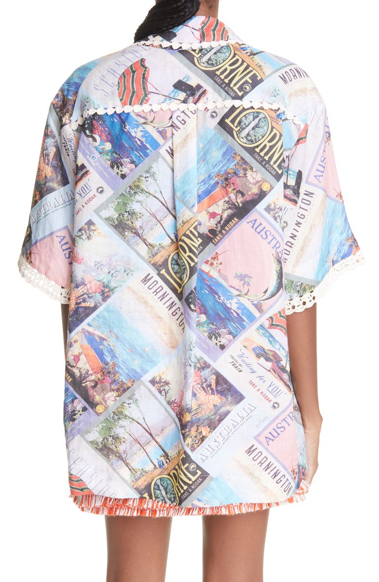 Zimmermann Postcard Print Oversize Ramie Button-Up Shirt, Alternate, color, 