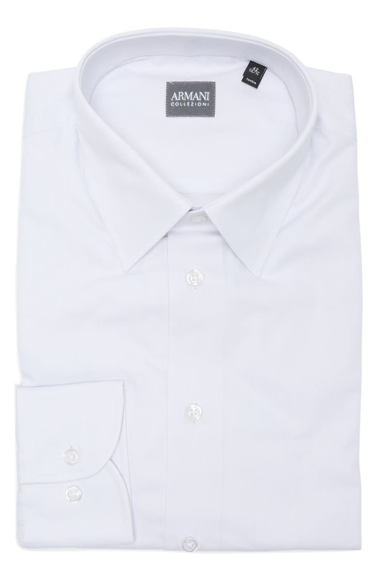 Armani Collezioni Solid Cotton Twill Dress Shirt, Alternate, color, Grey