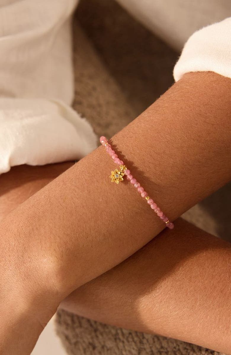 Satya Jewelry Pink Tourmaline Lotus October Birthstone Bracelet, Alternate, color, Pink