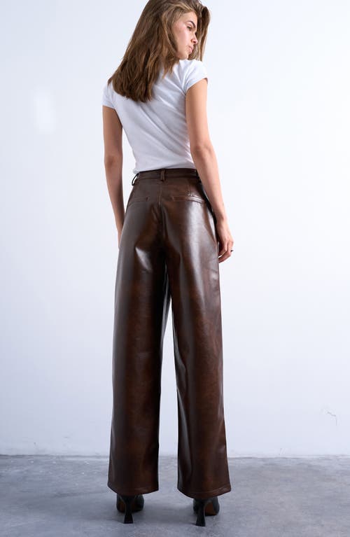 Topshop Faux Leather Pleated Pants In Brown
