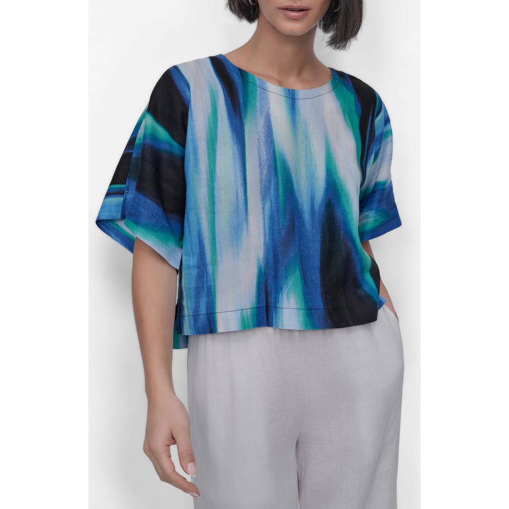 Dkny Abstract Print Linen Top In Caribbean