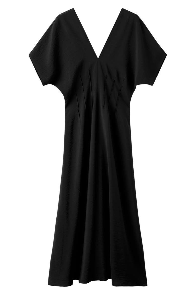 Flared V-Neck Dress, Main, color, BLACK