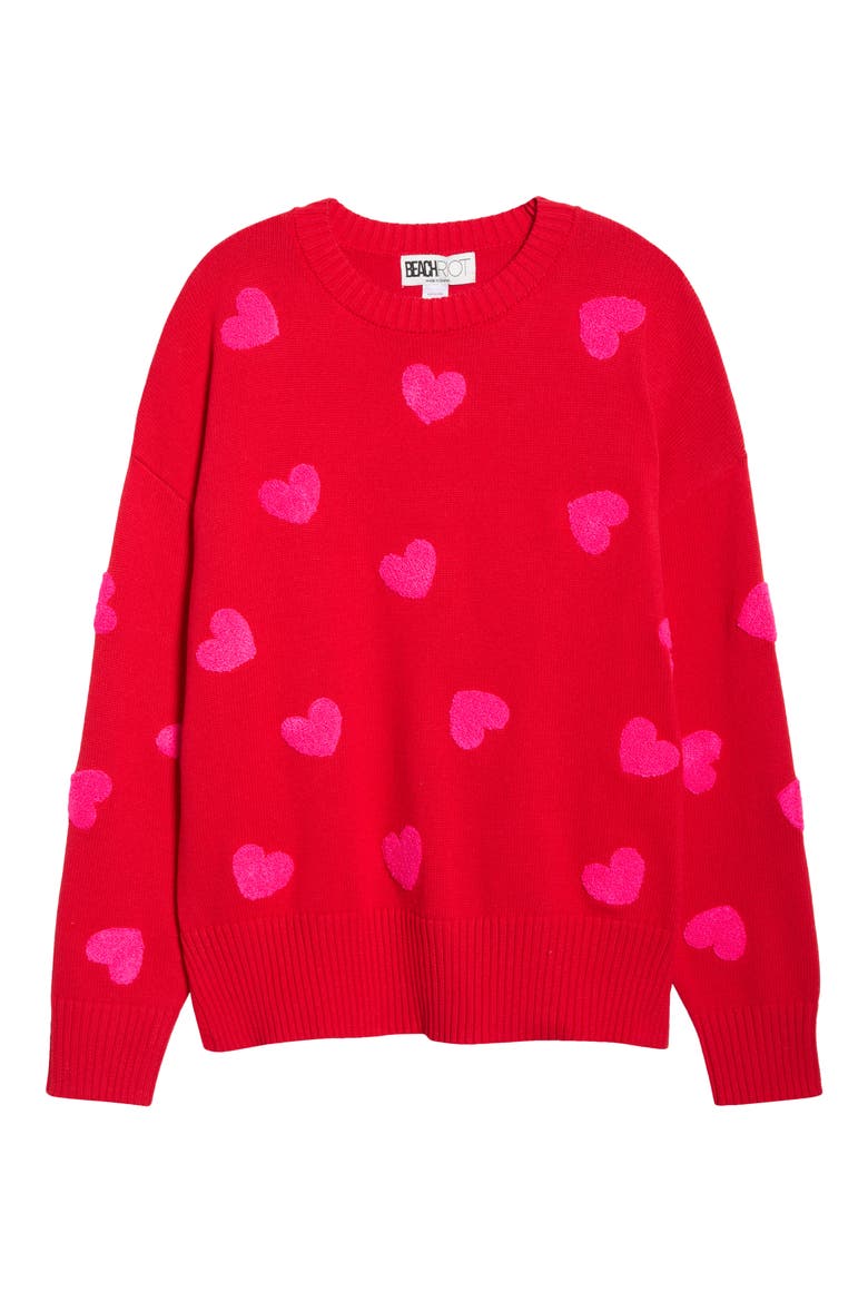 Callie Heart Sweater, Alternate, color, ROYAL RED HEARTS