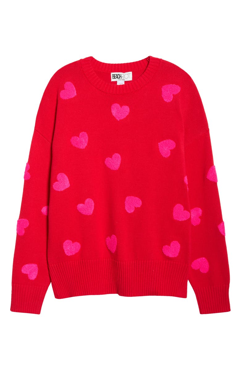 Beach Riot Callie Heart Sweater, Main, color, Royal Red Hearts