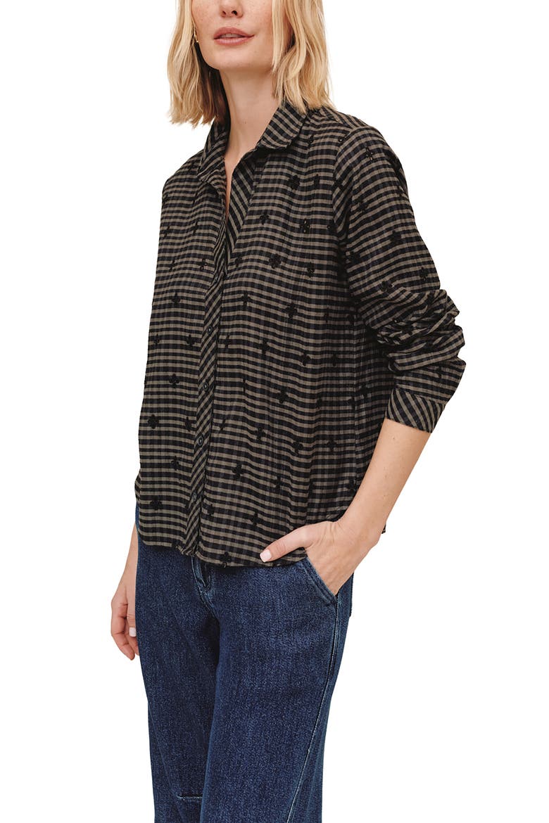 Eyelet Gingham Shirt, Alternate, color, BLACK/ OLIVE GINGHAM