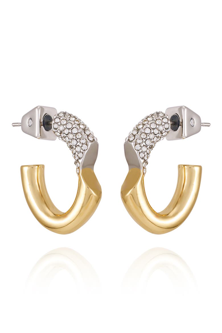 Two-Tone Pavé Crystal Hoop Earrings, Main, color, GOLD TONE