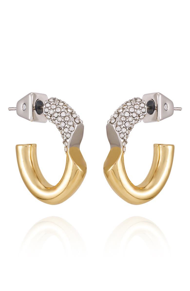 Vince Camuto Two-Tone Pavé Crystal Hoop Earrings, Main, color, Gold Tone
