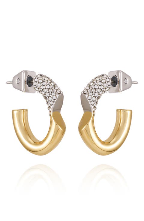 Two-Tone Pavé Crystal Hoop Earrings