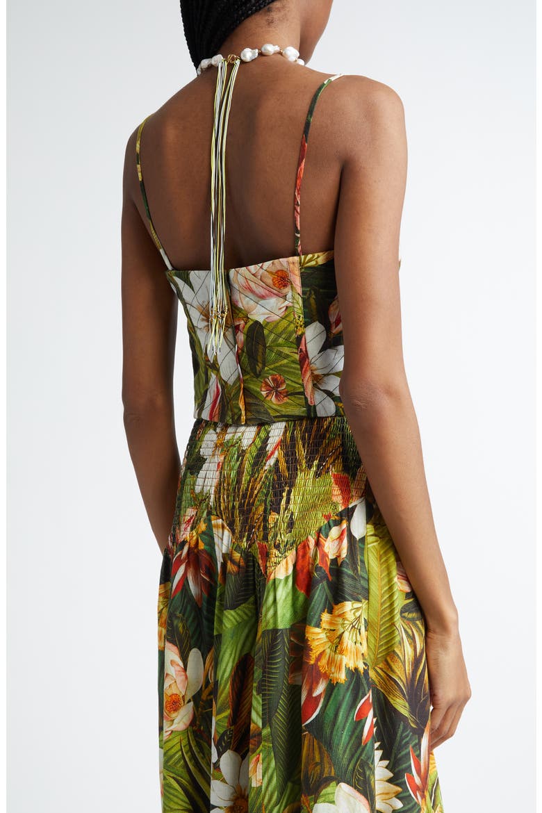 Botanical Forest Convertible Strap Linen Blend Corset Top, Alternate, color, BOTANICAL FOREST MUL