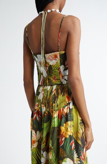 Botanical Forest Convertible Strap Linen Blend Corset Top