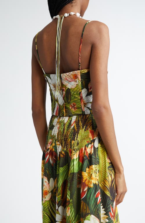 Shop Farm Rio Botanical Forest Convertible Strap Linen Blend Corset Top In Botanical Forest Mul