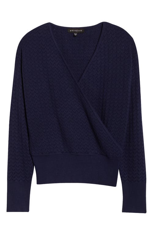 Gibsonlook Surplice V-neck Cotton Blend Pointelle Sweater In Blue