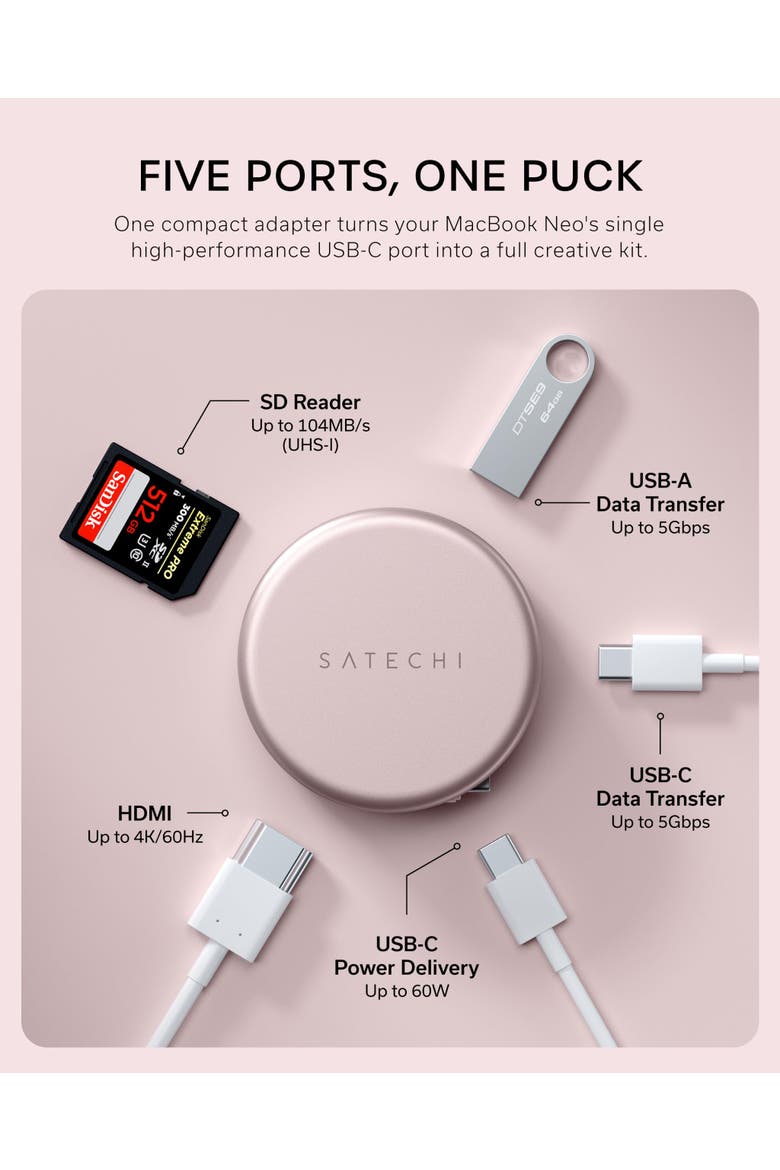 OntheGo 5-in-1 USB-C Multiport Adapter, Alternate, color, Blush