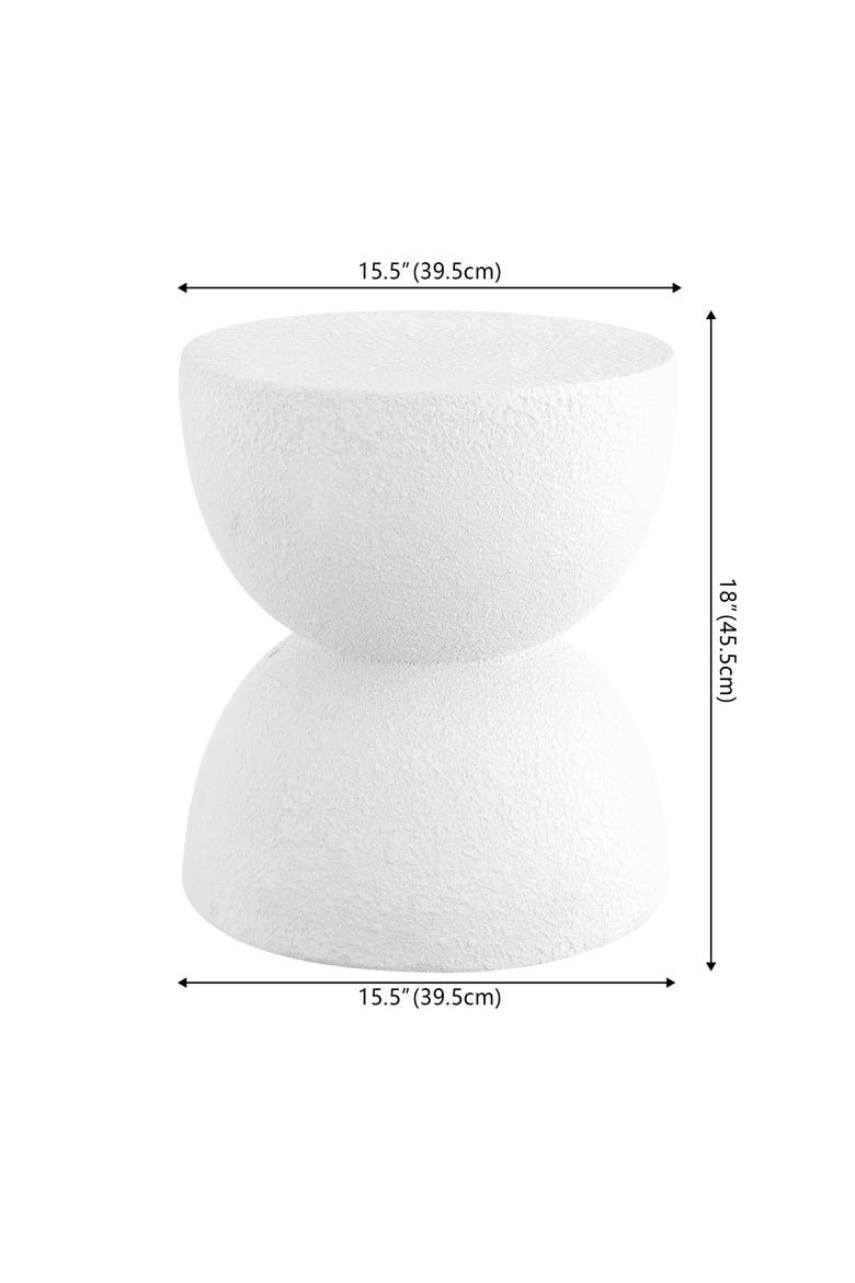 Greta Modern Frosted Textured Hourglass Indoor/Outdoor Stool & Side Table, All-Weather Patio Accent End Table, Alternate, color, White Frosted