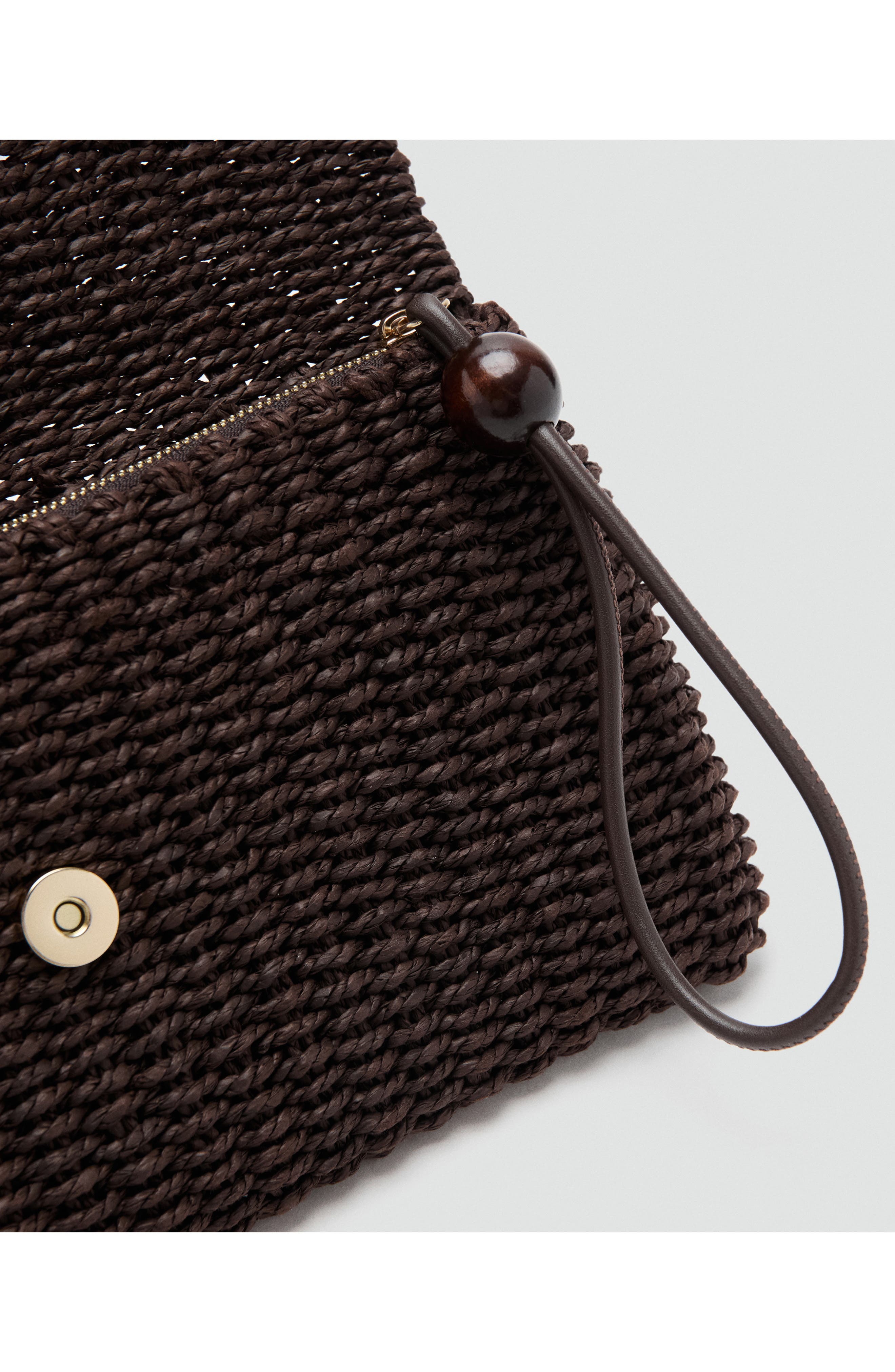 MANGO Woven Raffia Pouch, Alternate, color, Chocolate